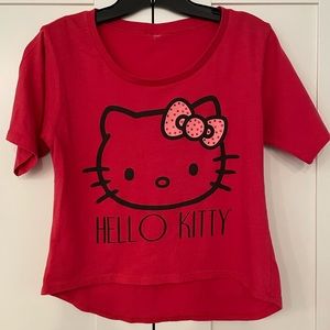 Women / Kids Hello Kitty Face Short Sleeve T-shirt Red Sparkling